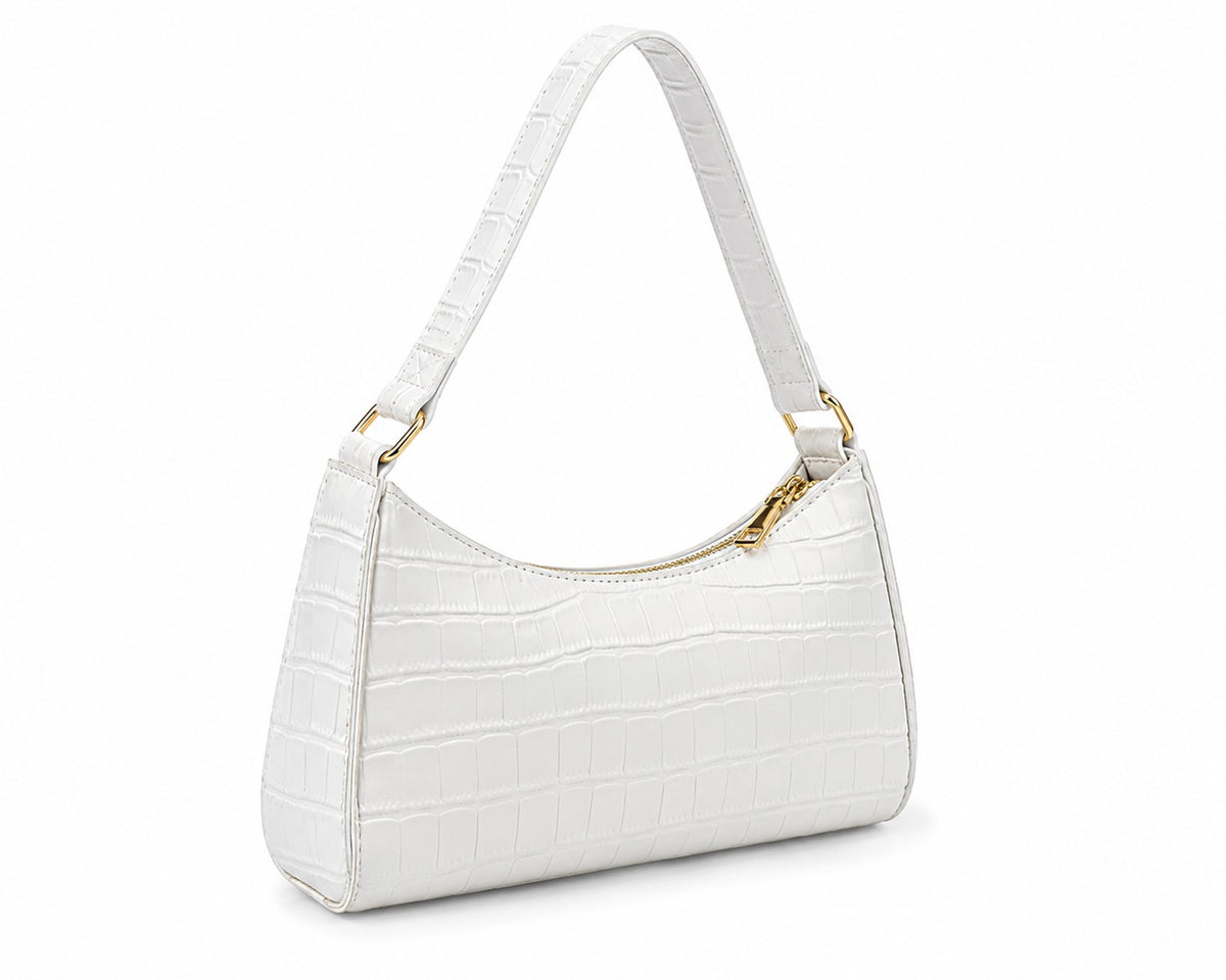 LuxeCroc™ White Shoulder Bag